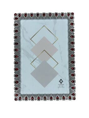 ⭐️ NWOT - Concepts Jeweled Silver Picture Frame with Red Gem Accents- 4” x 6”